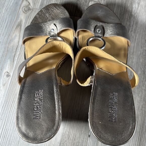 Michael Kors Marin Slide MC Gold Bronze 3.5” Wedge Sandal Silver Ring US 9 - Picture 10 of 16